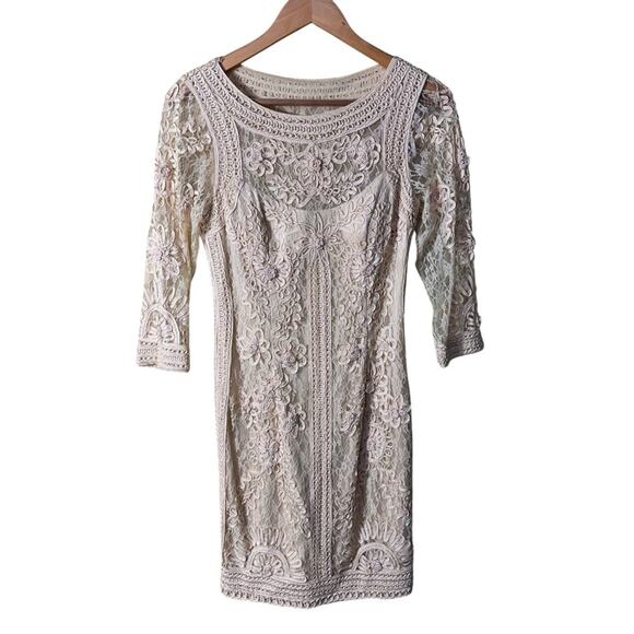 Sue Wong Tan Lace Bodycon Mini Dress Size 10 - Picture 7 of 13